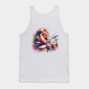 Lion Playing Drums Tank Top